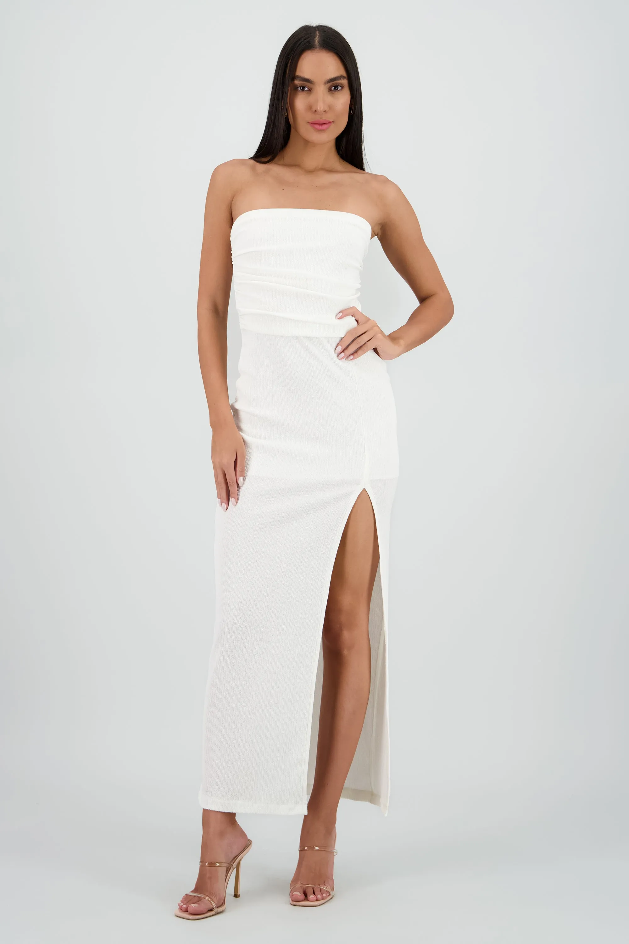 Vestido midi strapless drapeado abertura sold by Shasa product image thumbnail 2