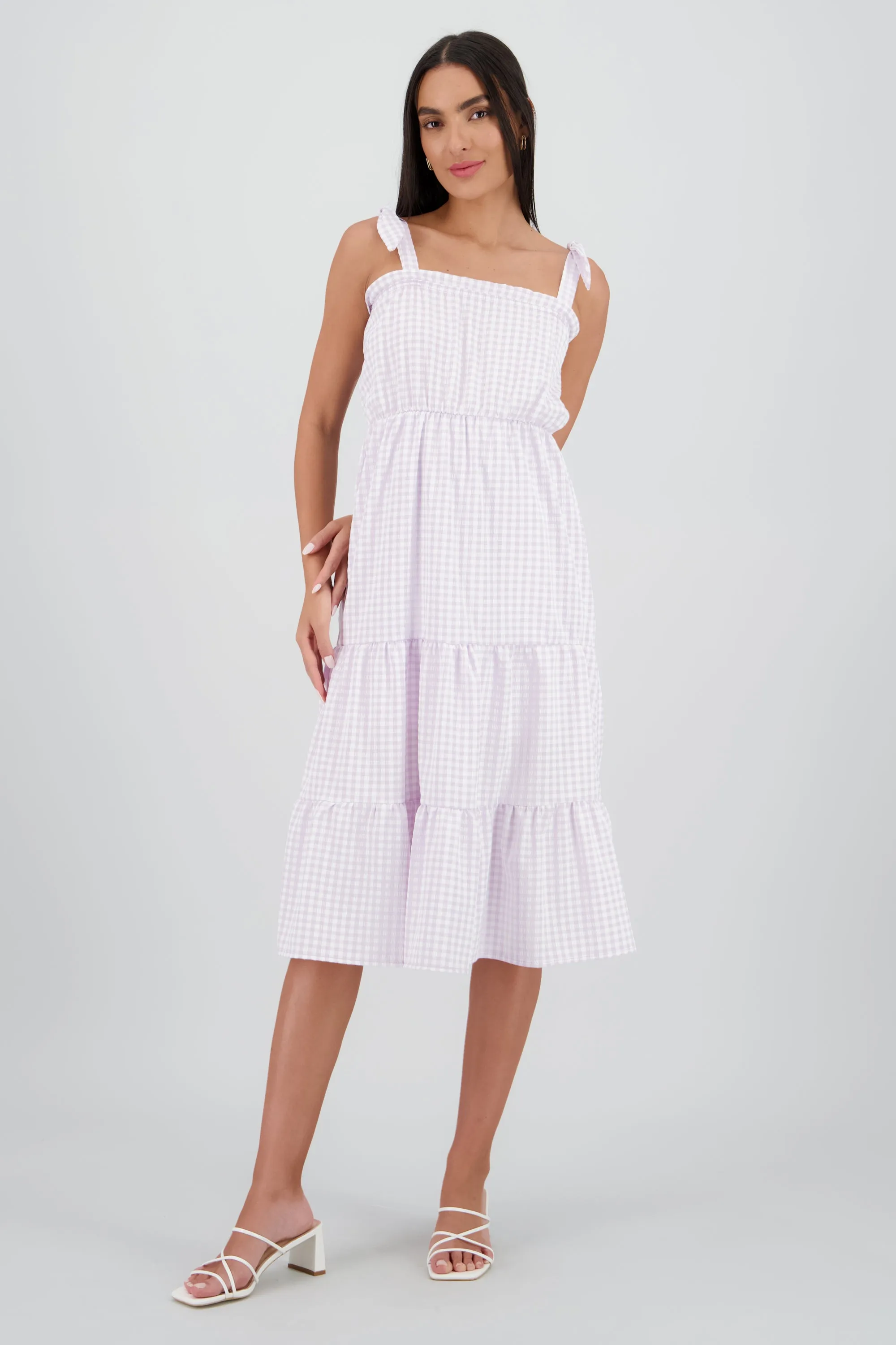 Vestido tirantes midi olanes detalle textura sold by Shasa