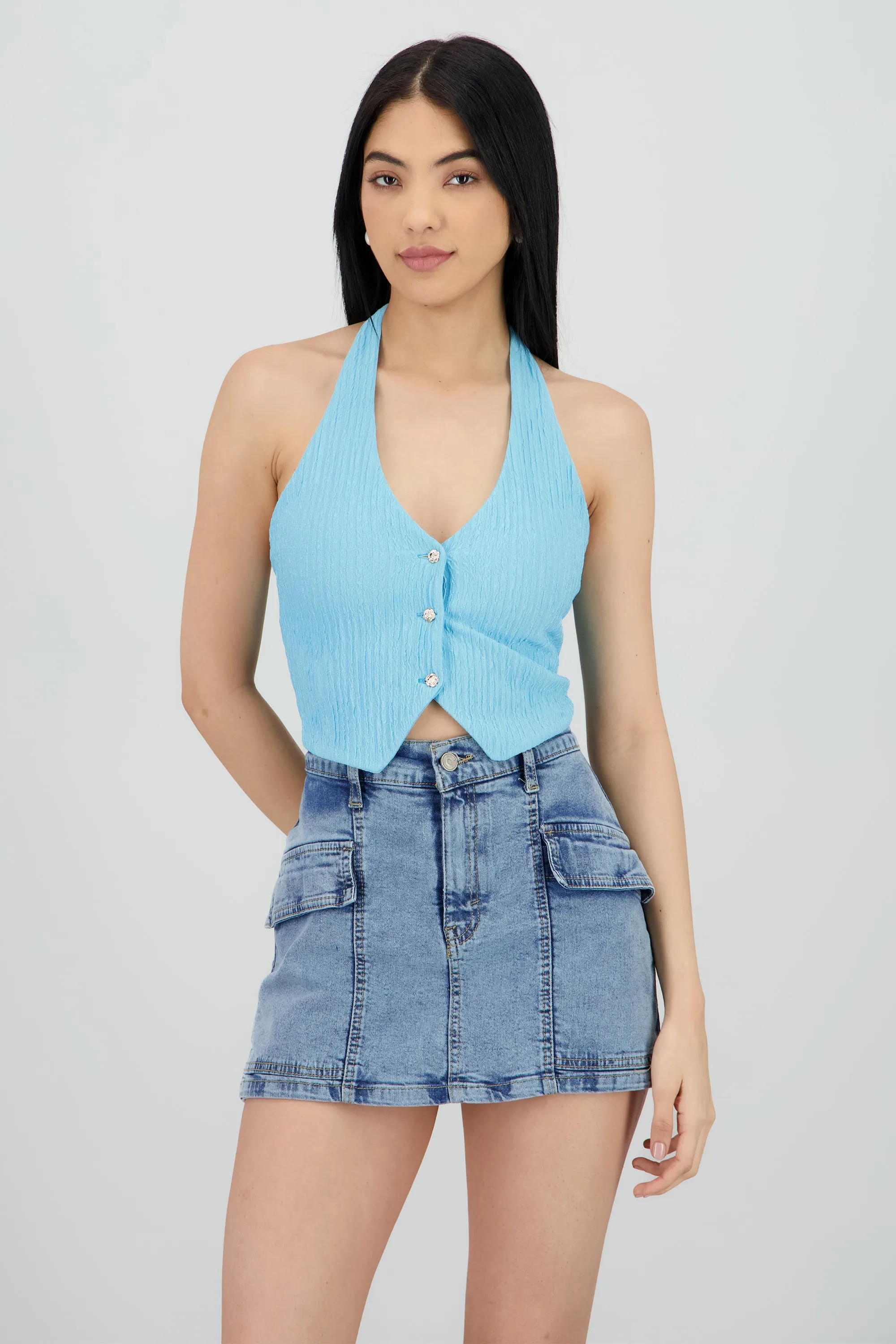 Top halter botones textura sold by Shasa