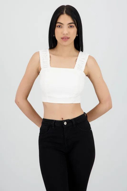 Top crop tirantes resorte lino sold by Shasa