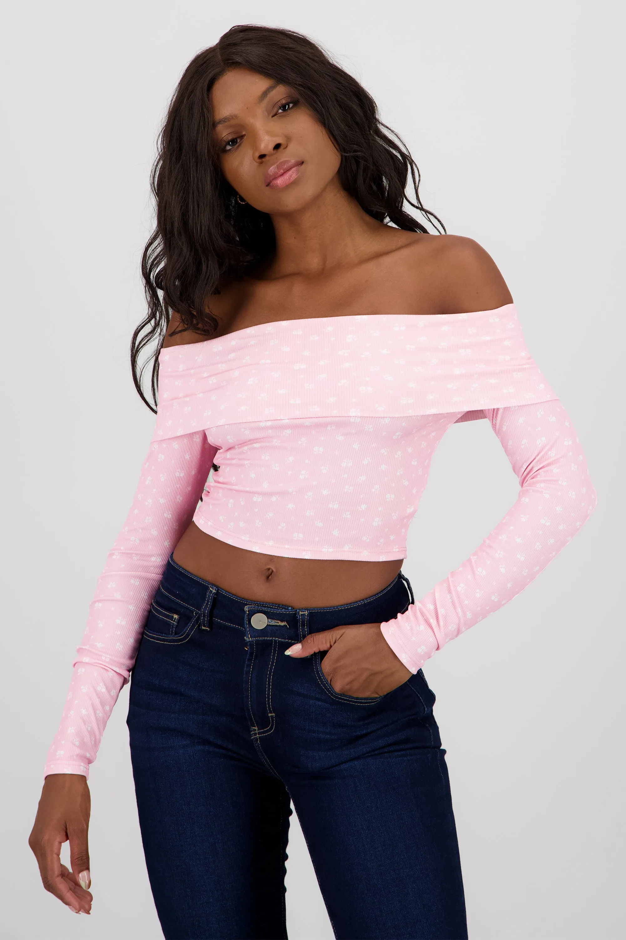 Blusa manga larga off shoulder mini flores sold by Shasa