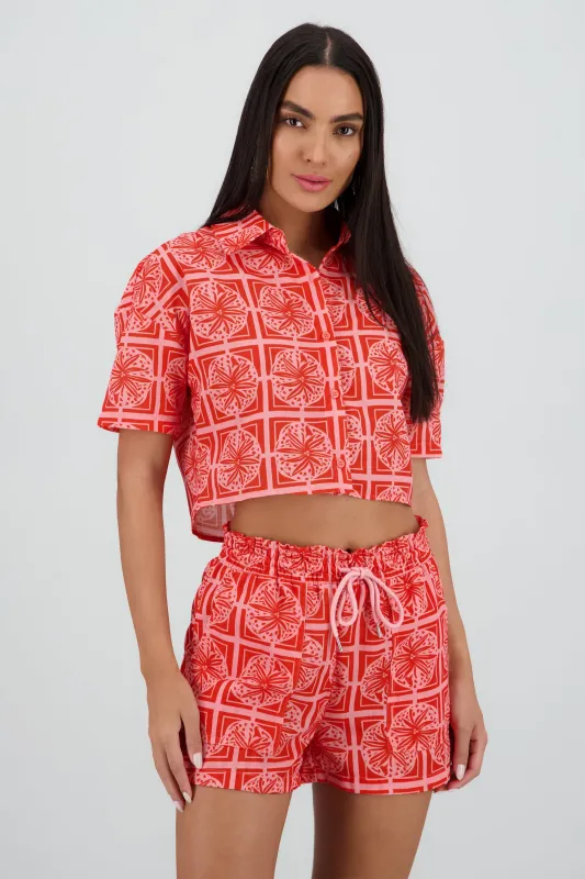 Camisa estampada tropical tipo resort sold by Shasa