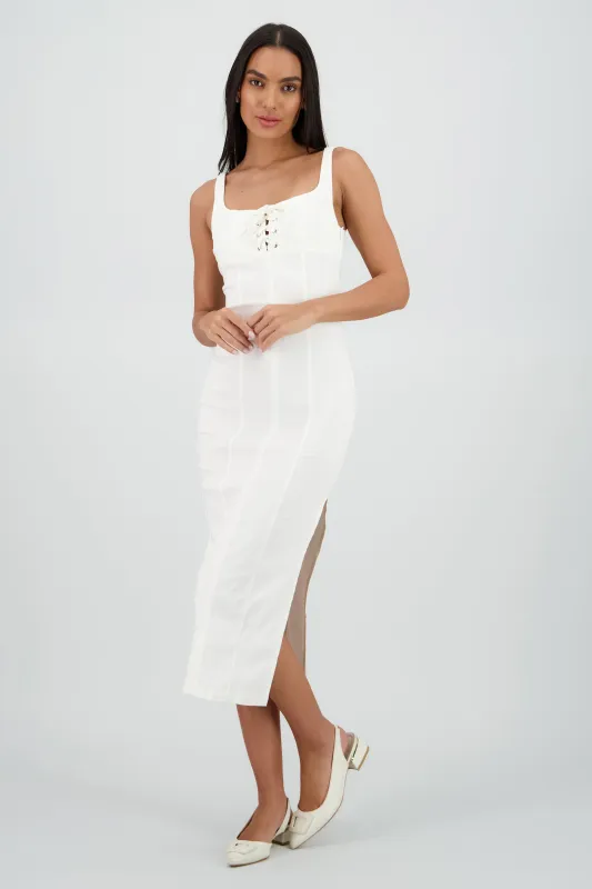 Vestido denim midi detalle laceup sold by Shasa