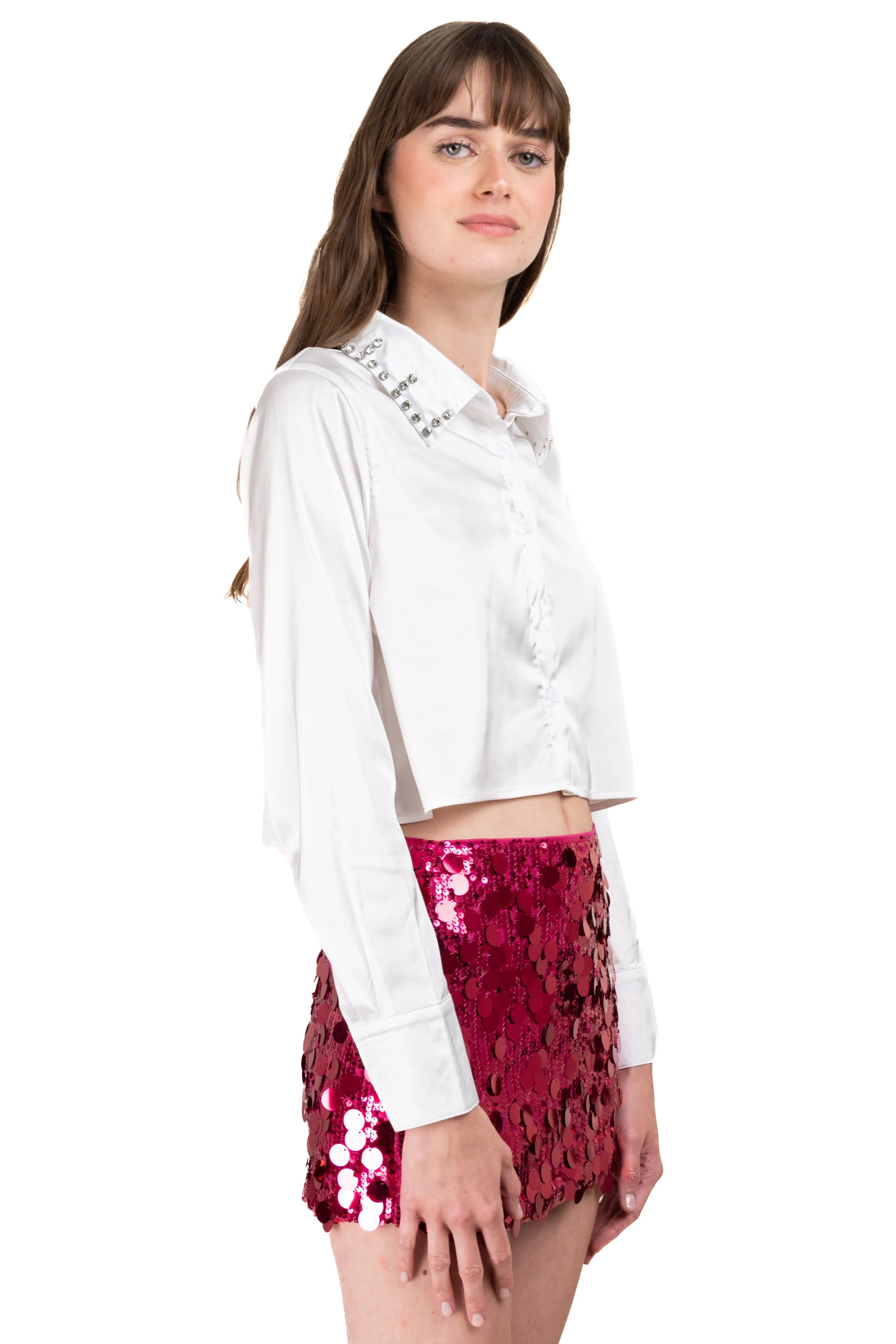 Camisa crop satinada brillos sold by Shasa product image thumbnail 3