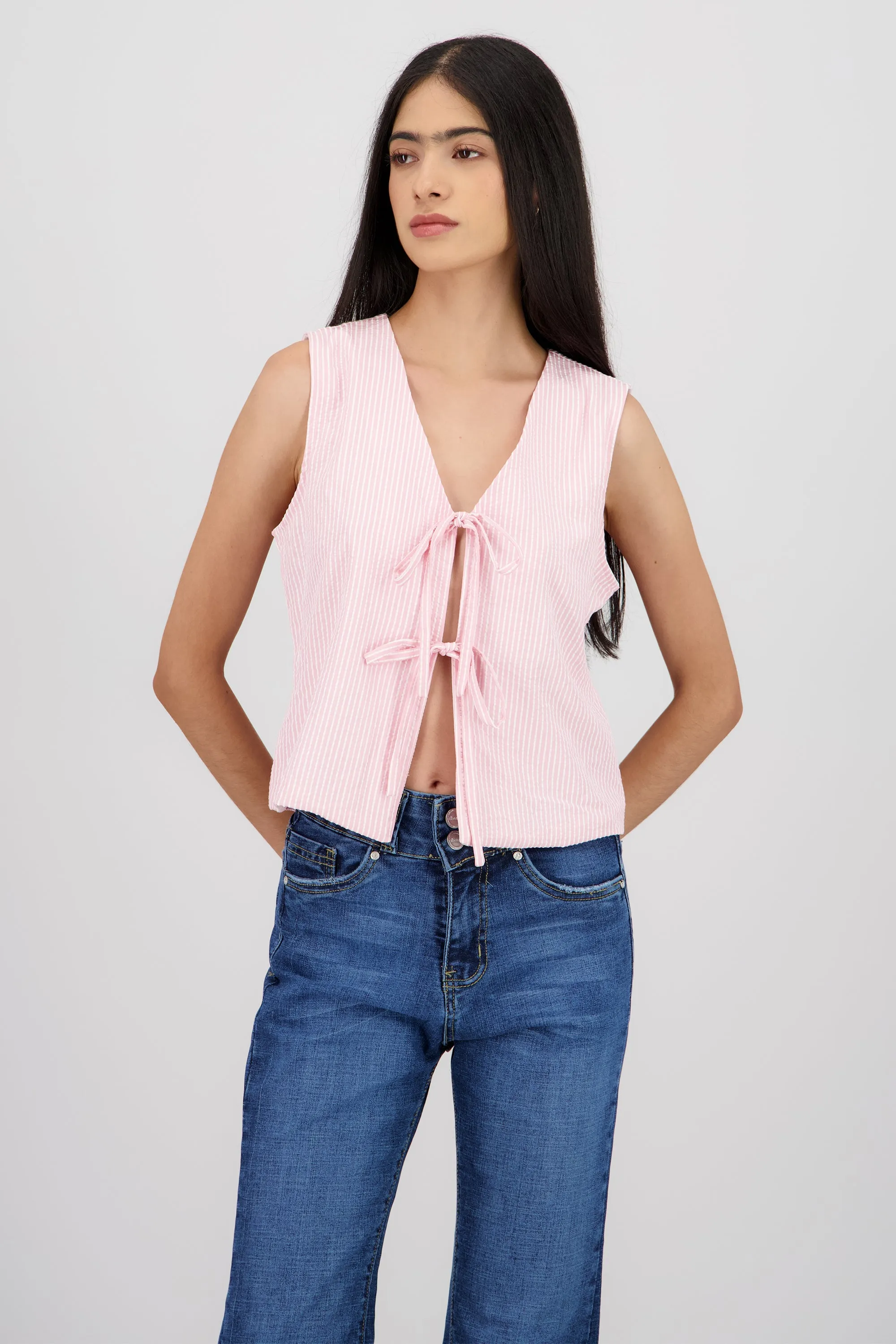 Blusa cuello v detalle moños rayas sold by Shasa product image thumbnail 2