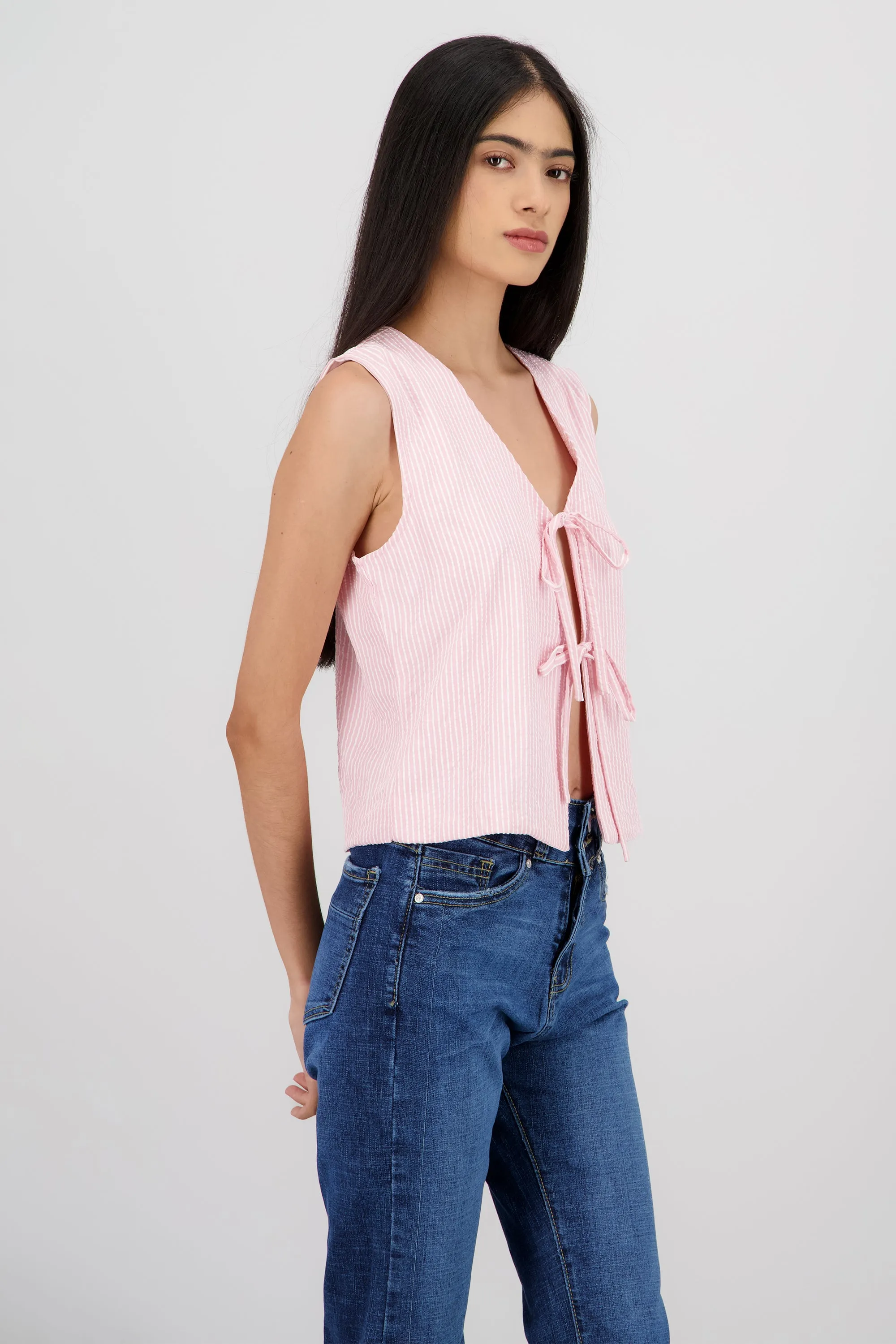 Blusa cuello v detalle moños rayas sold by Shasa product image thumbnail 3