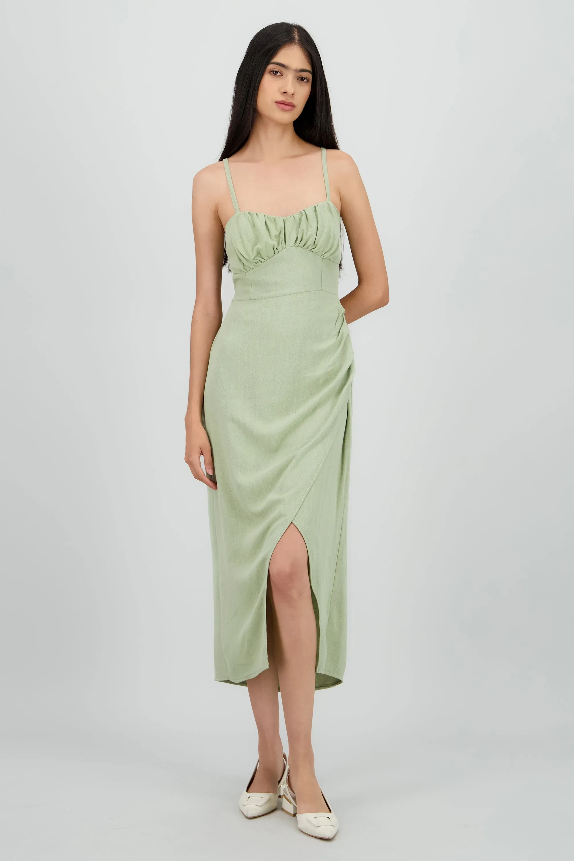 Vestido midi tirantes liso con abertura sold by Shasa