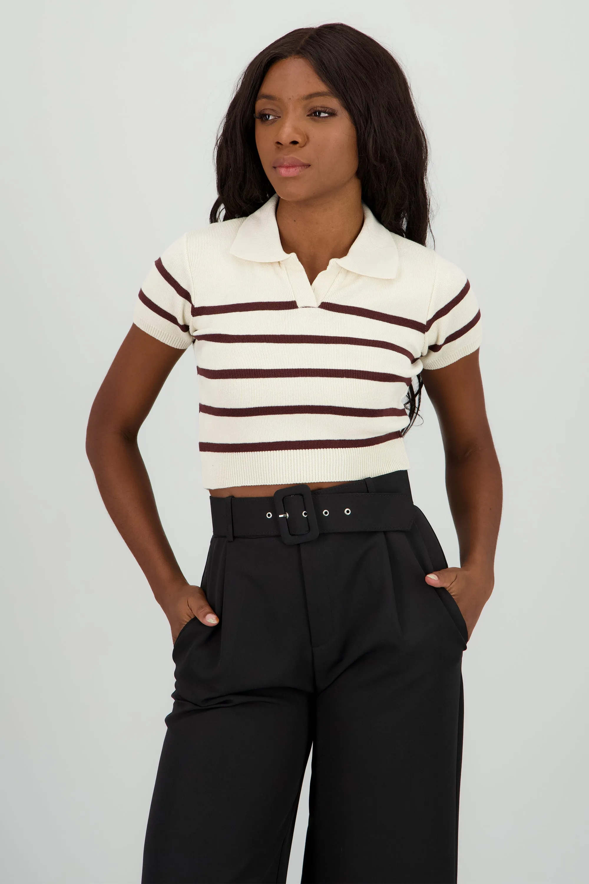 Top tejido cuello polo rayas sold by Shasa