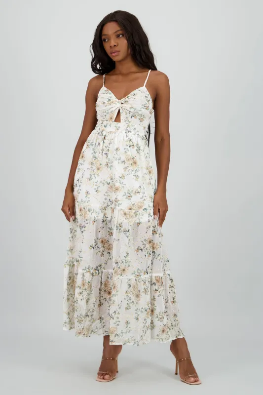 Vestido maxi con bordado y cut out sold by Shasa