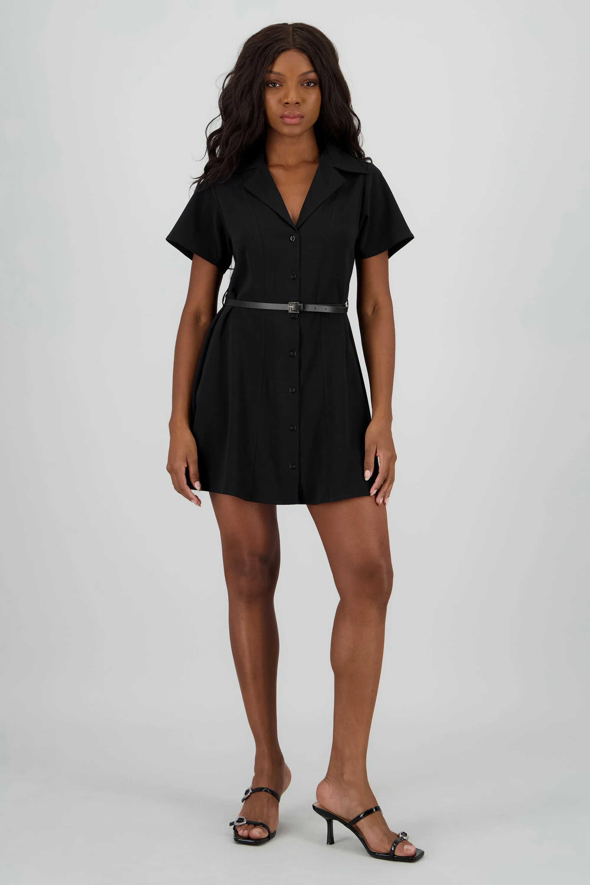 Vestido mini cuello camisero cinturon sold by Shasa