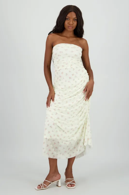 Vestido strapless de mesh estampado sold by Shasa