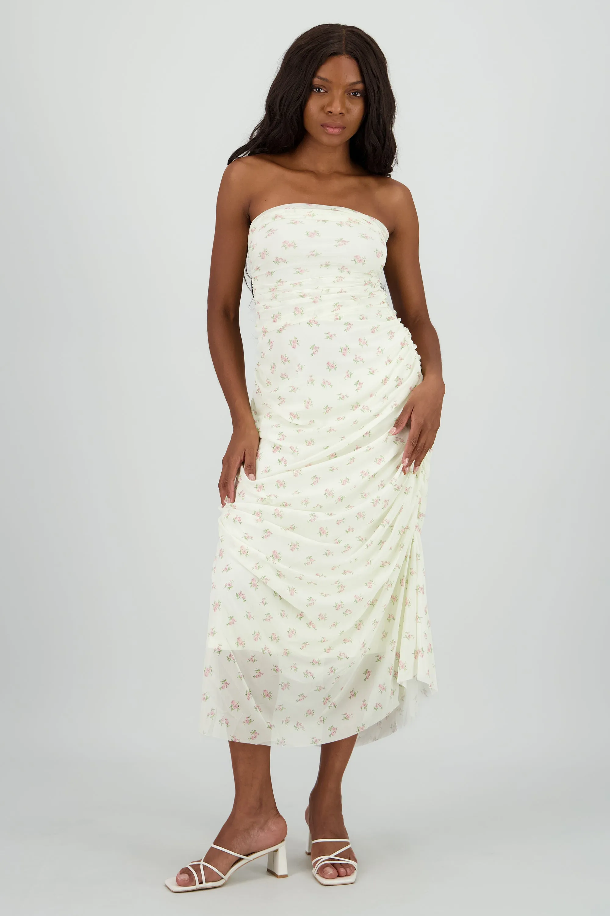 Vestido strapless de mesh estampado sold by Shasa