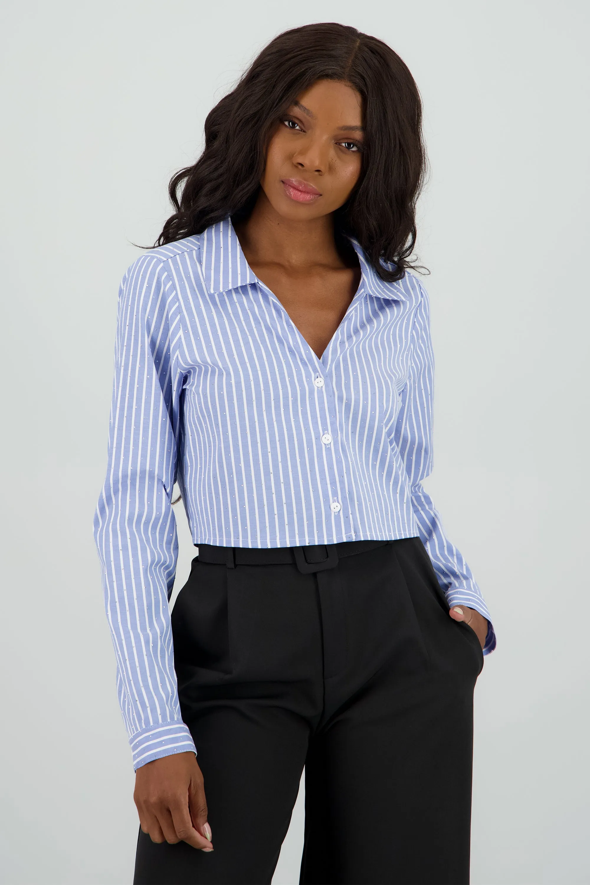 Camisa manga larga rayas con brillos sold by Shasa