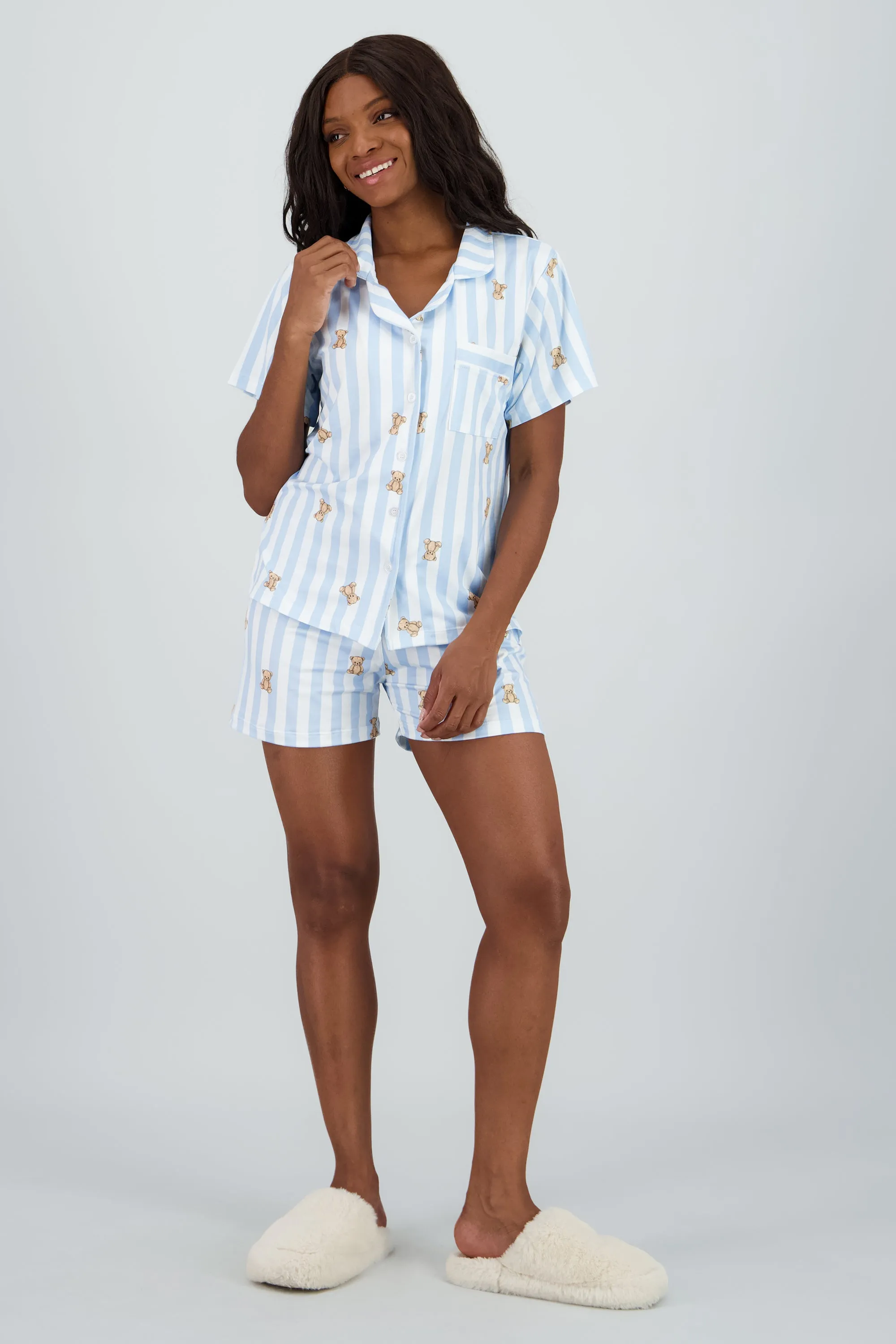 Pijama camisera suave rayas figura sold by Shasa