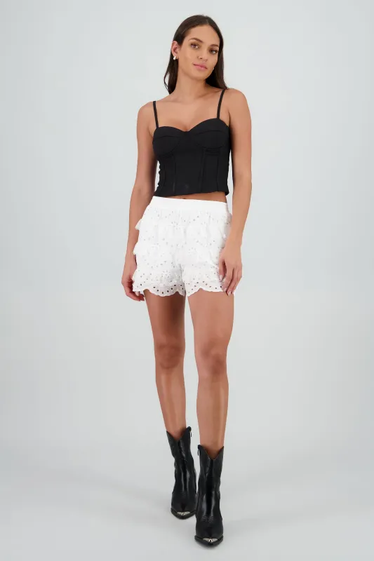 Shorts con detalle de pliegues bordado sold by Shasa