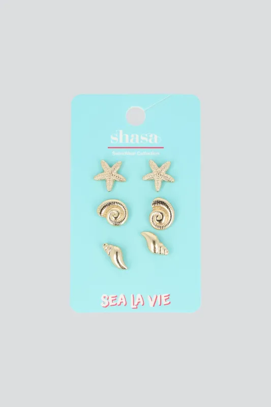 Set 3 pares aretes figuras mar sold by Shasa