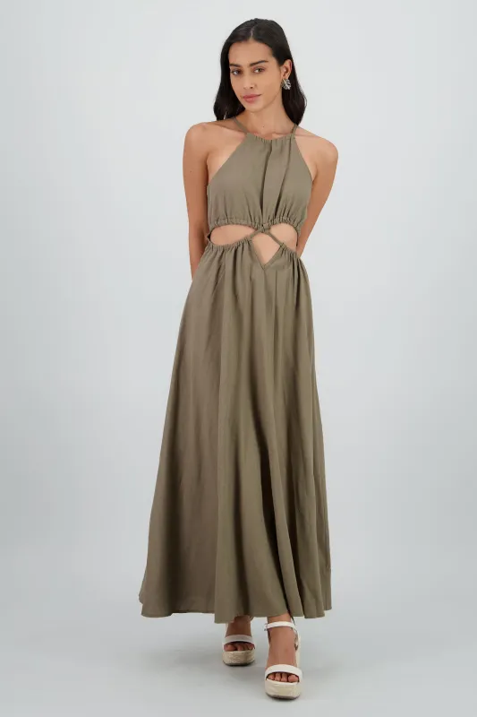 Vestido cut out maxi lino sold by Shasa