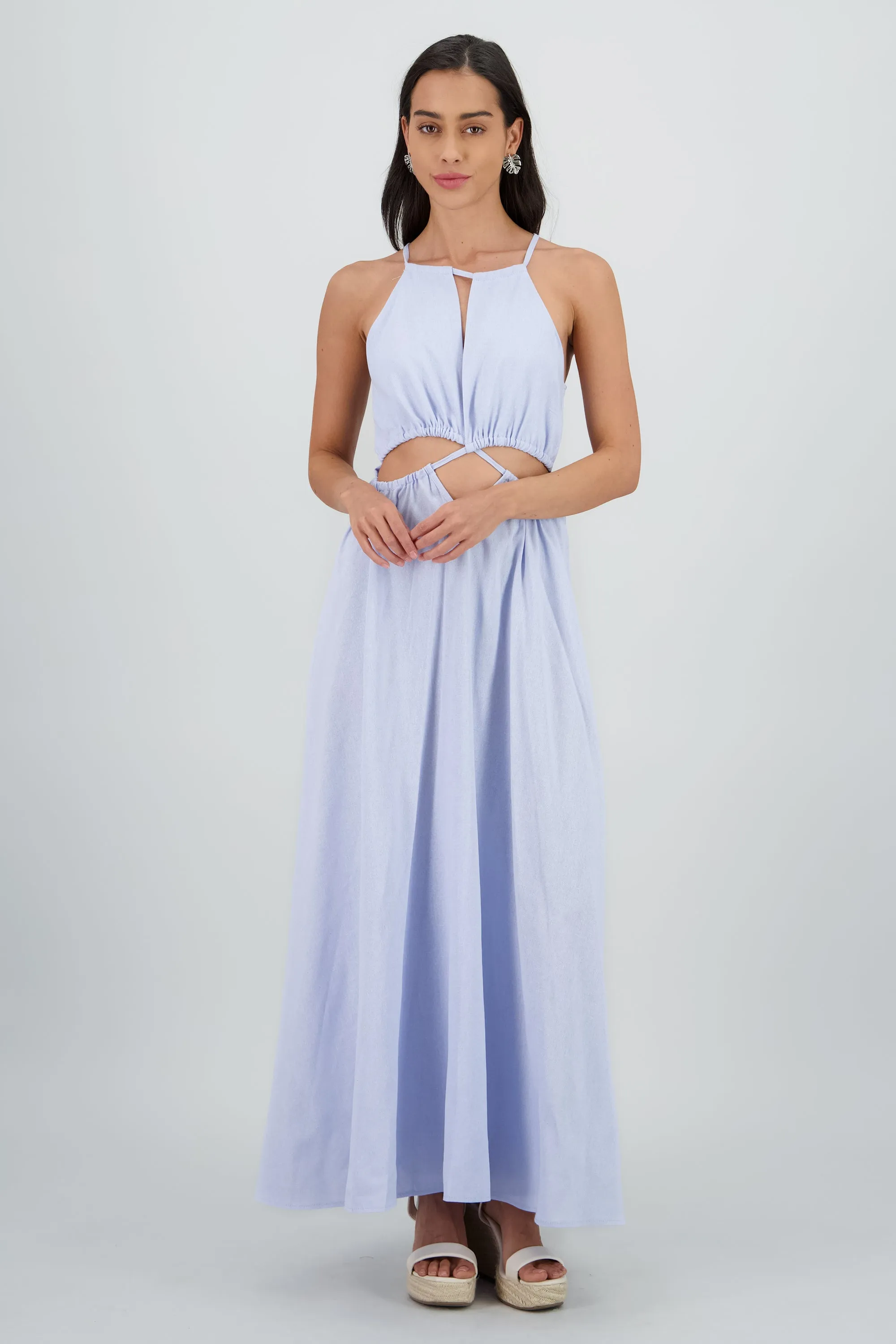 Vestido cut out maxi lino sold by Shasa