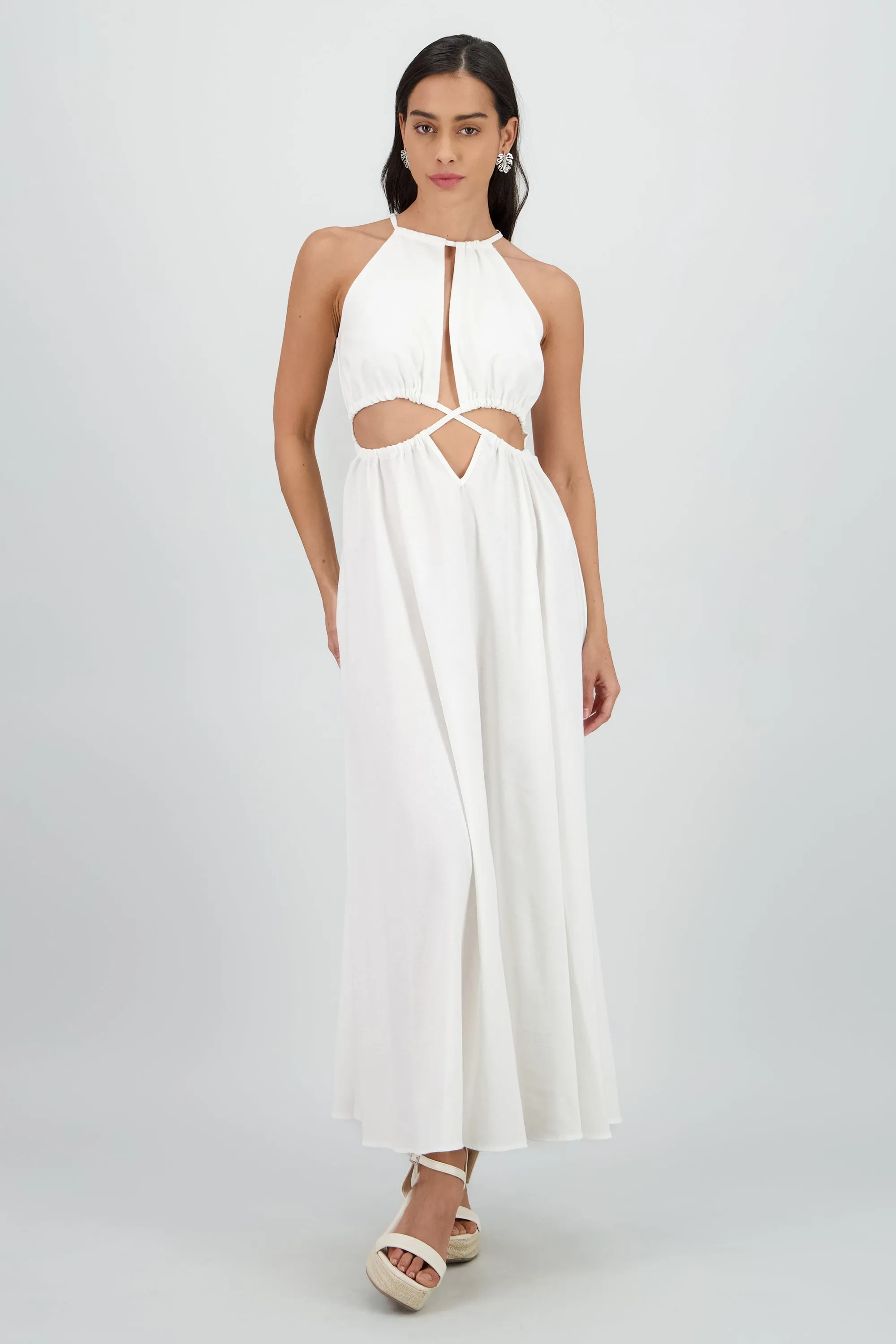 Vestido cut out maxi lino sold by Shasa