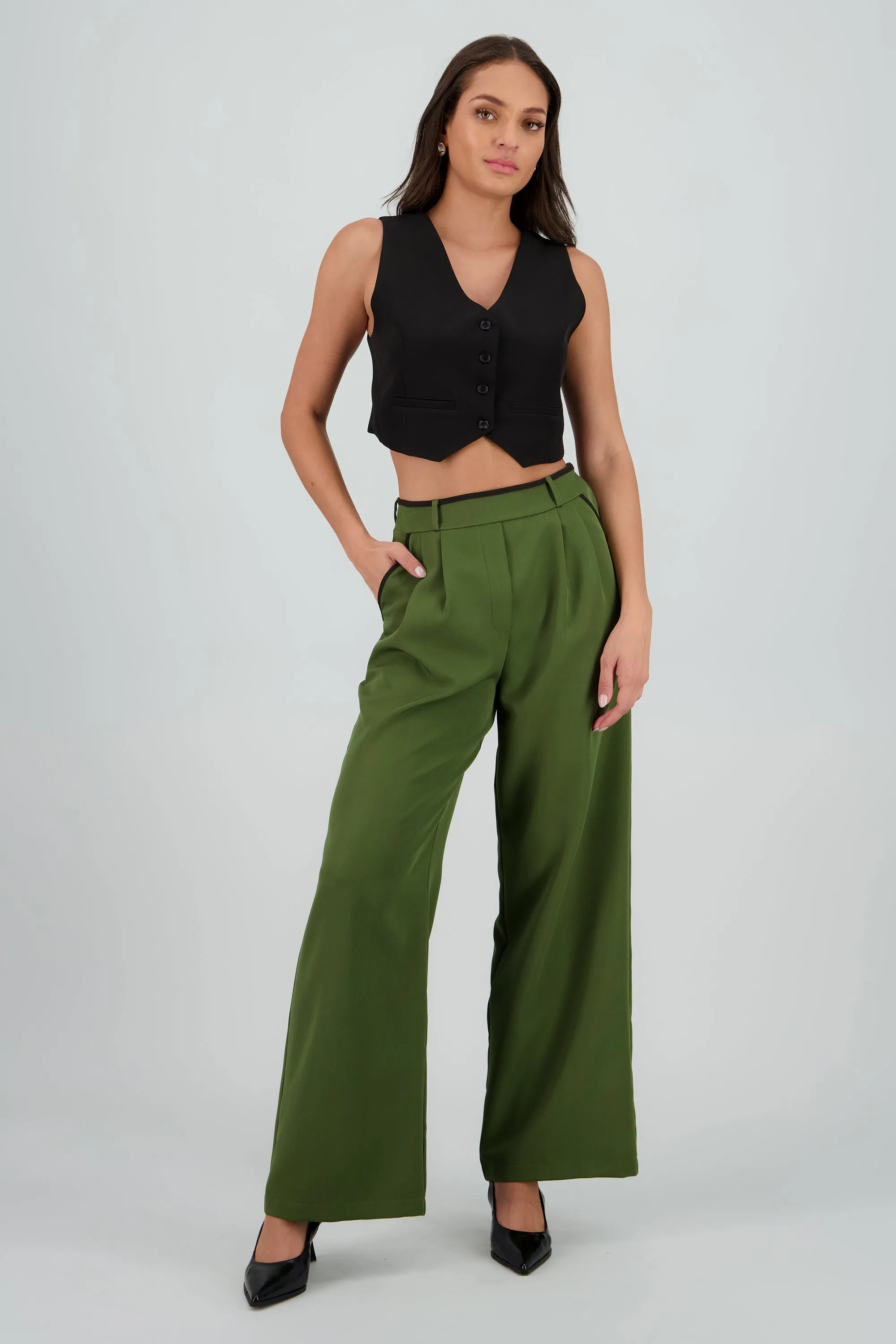 Pantalon sastre con pinza detalle contraste Hyp sold by Shasa