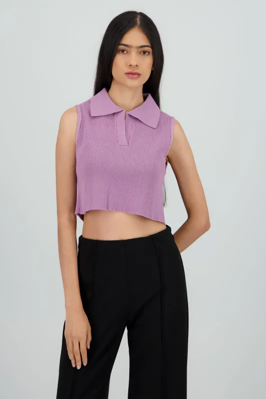 Top crop liso cuello polo sold by Shasa