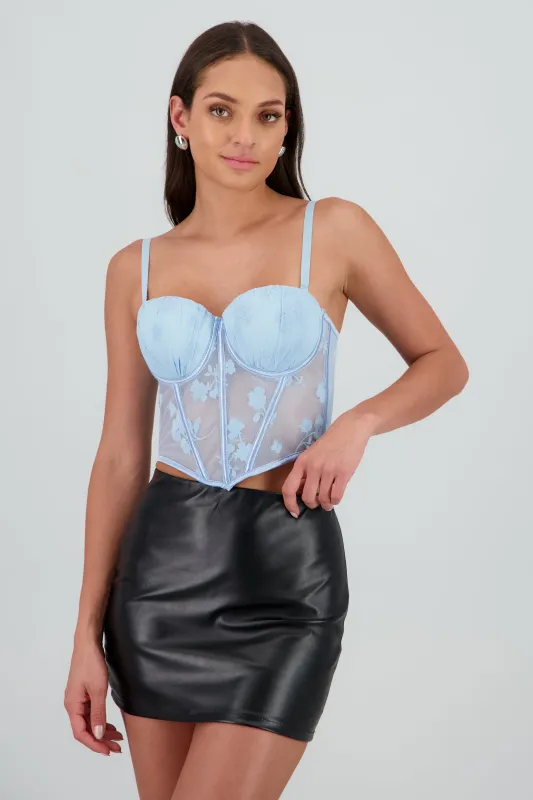 Corset mesh flock detalle plisado copas sold by Shasa