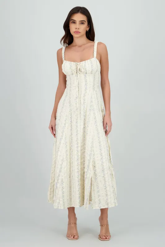 Vestido maxi escote plisado flores sold by Shasa