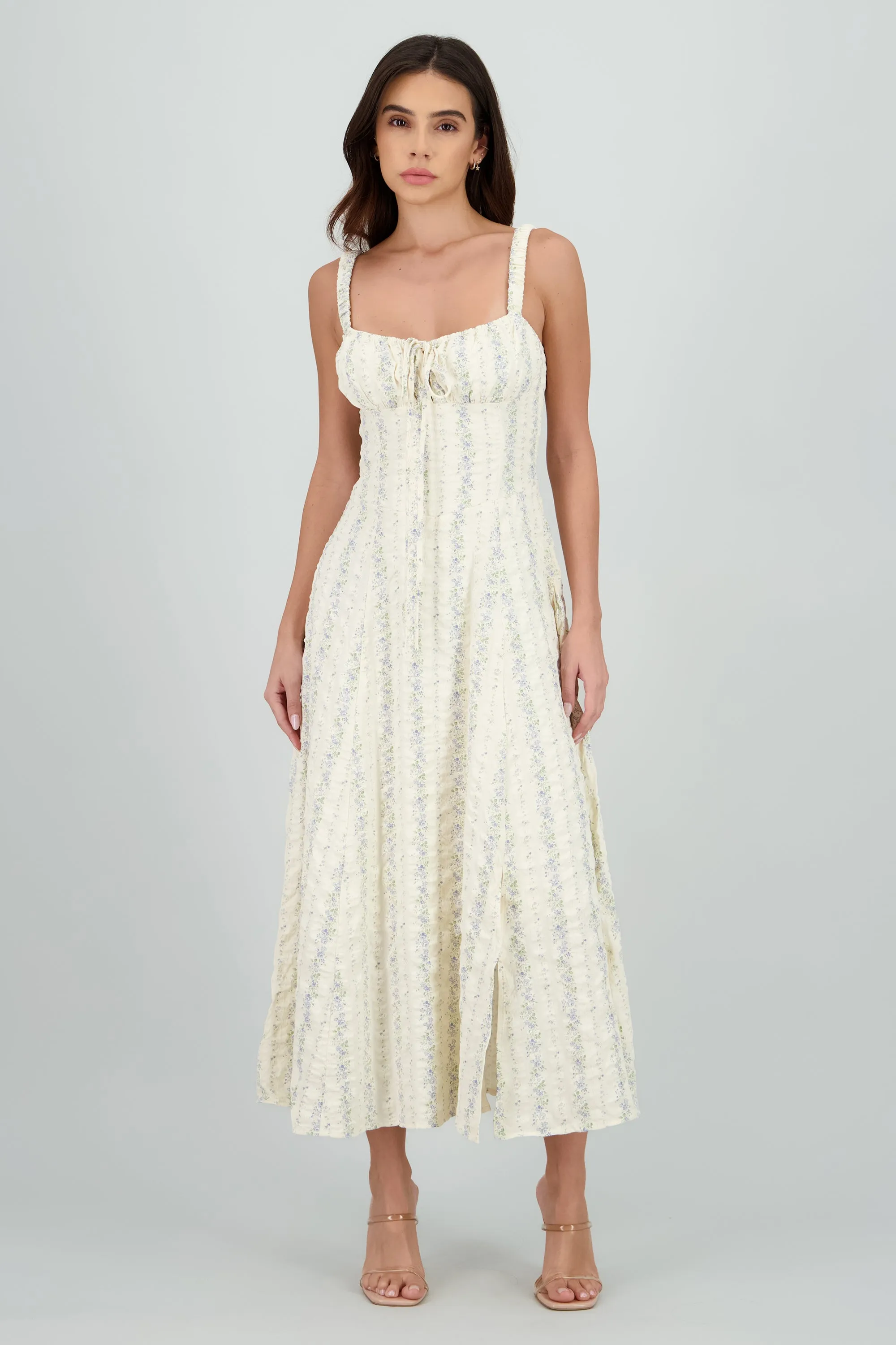 Vestido maxi escote plisado flores sold by Shasa