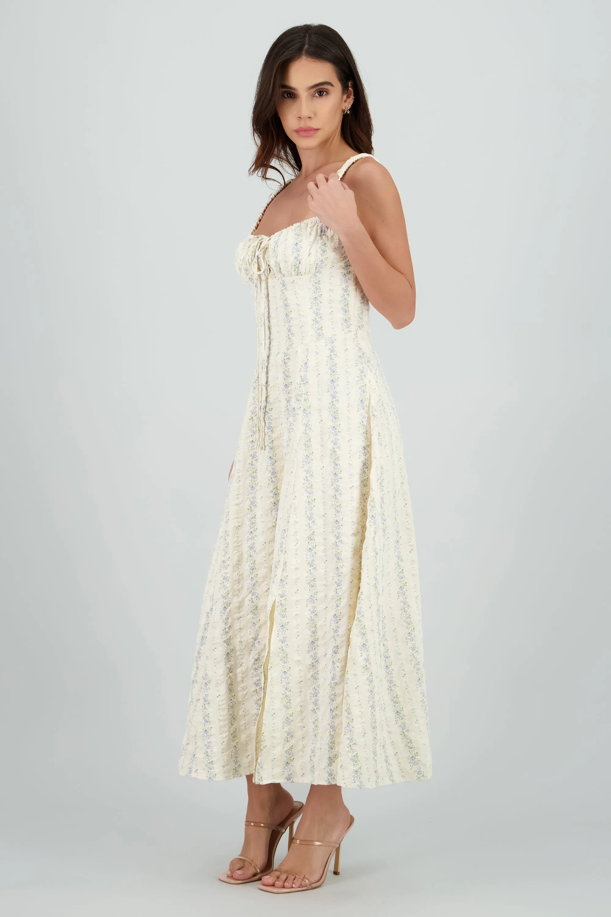 Vestido maxi escote plisado flores sold by Shasa product image thumbnail 3