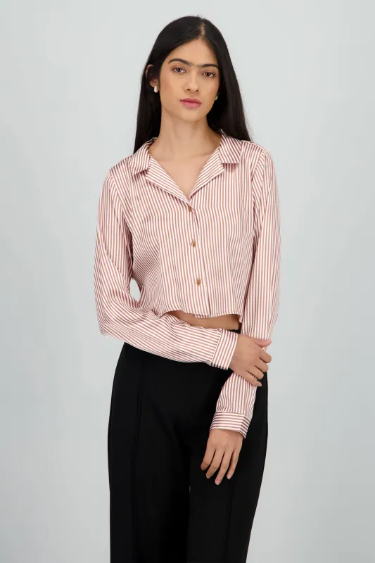 Camisa crop manga larga satinada sold by Shasa