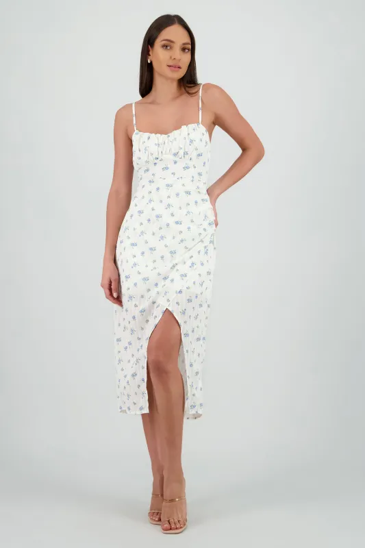 Vestido midi flores abertura sold by Shasa