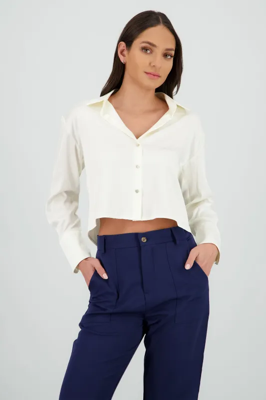 Camisa crop satinada manga larga sold by Shasa