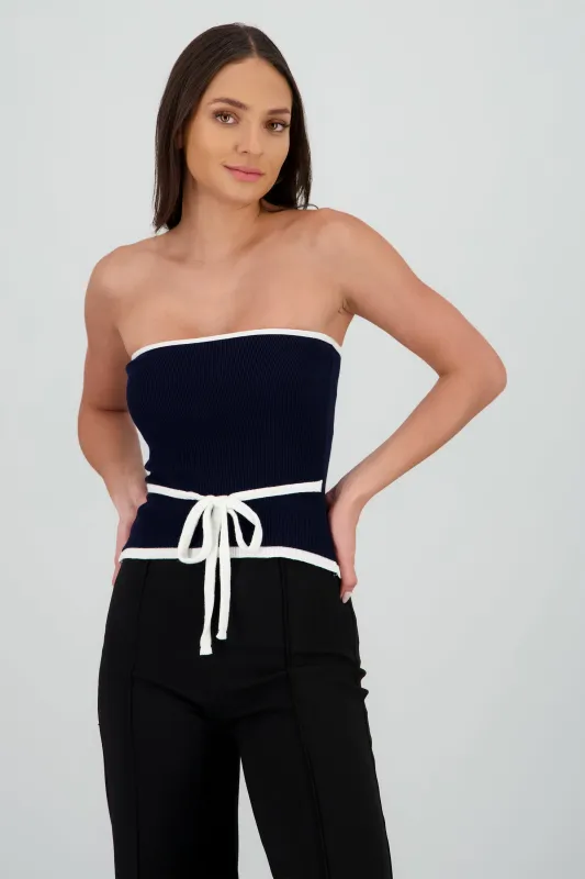 Top strapless detalle moño contraste sold by Shasa