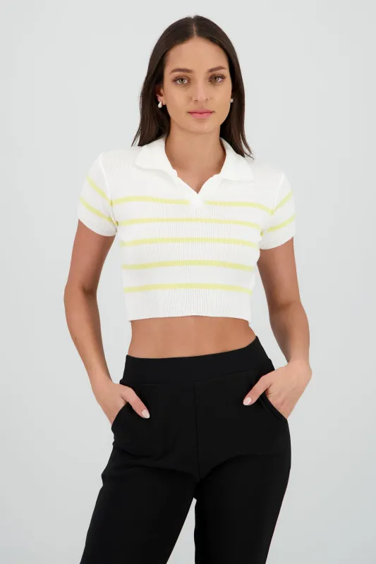 Top tejido cuello polo rayas sold by Shasa