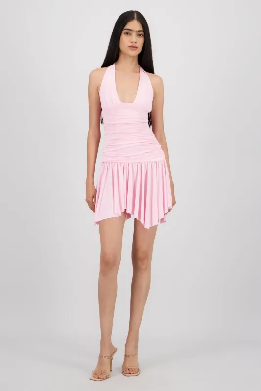 Vestido mini halter drapeado sold by Shasa