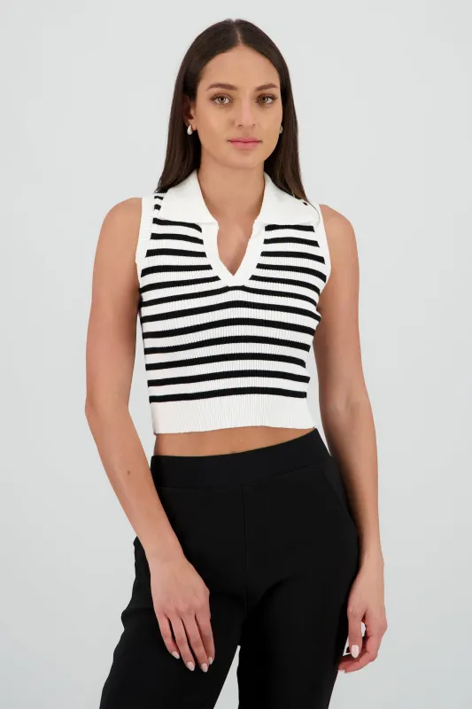 Top cuello polo sin mangas rayas tejido sold by Shasa