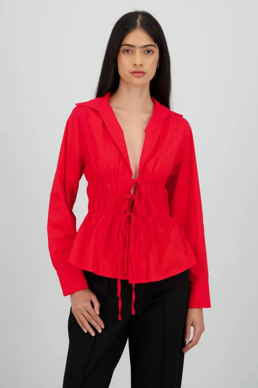Camisa manga larga detalle smock amarre sold by Shasa