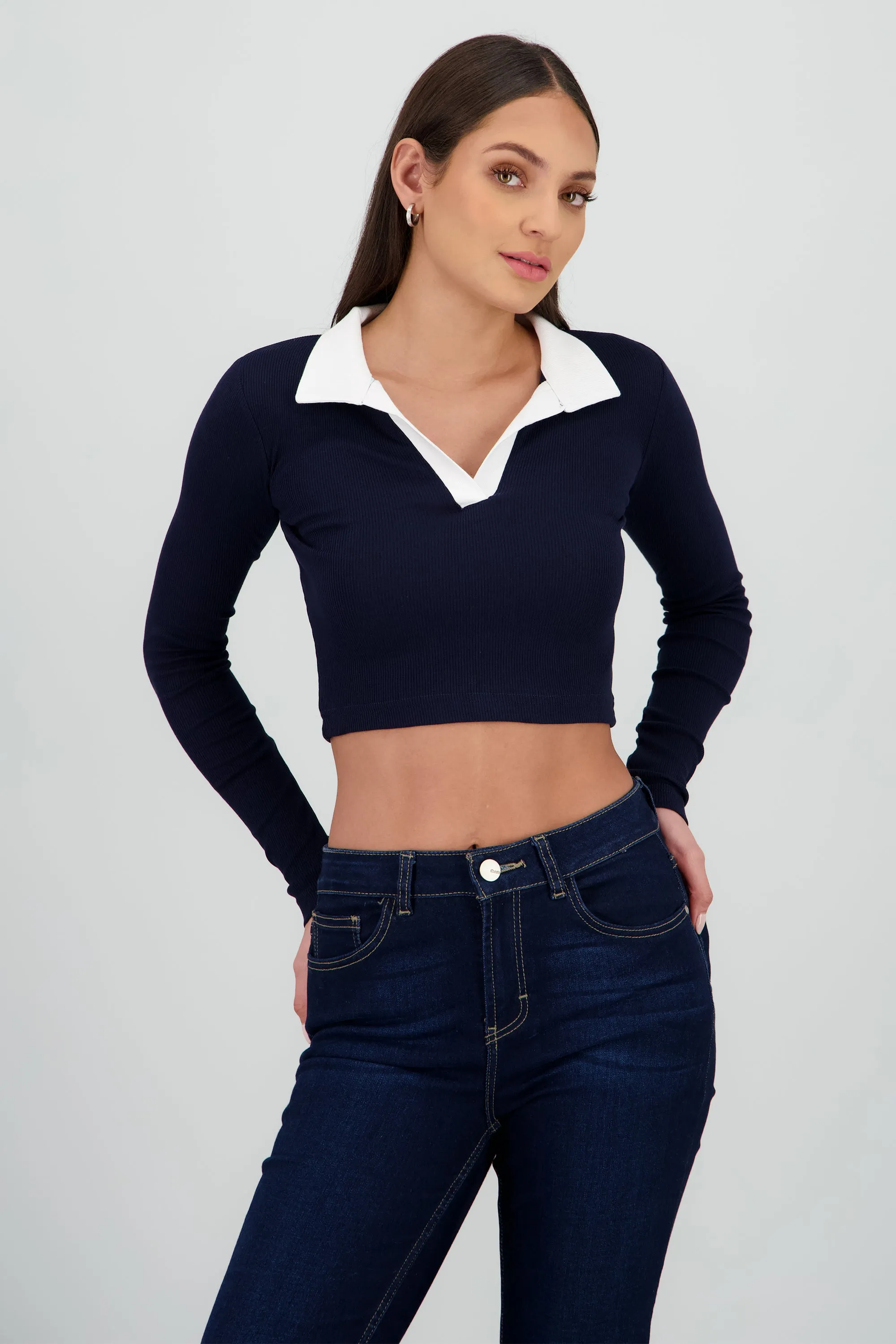 Top cuello polo manga larga contraste sold by Shasa product image thumbnail 2