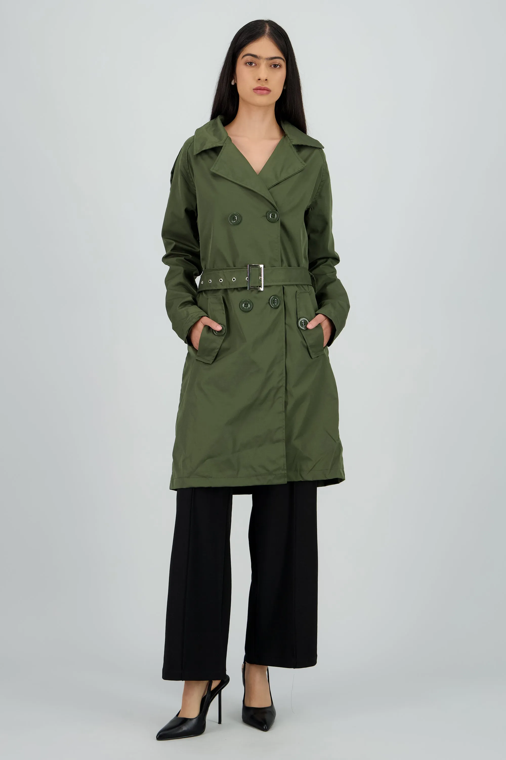 Gabardina midi con cinturon sold by Shasa