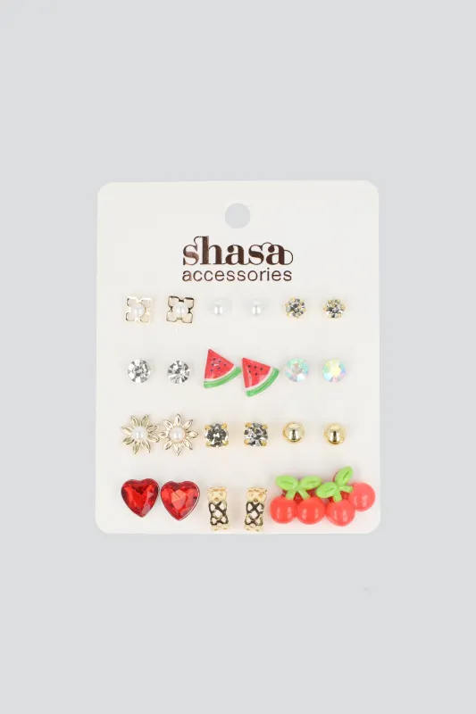 12 pares aretes cerezas corazon sold by Shasa