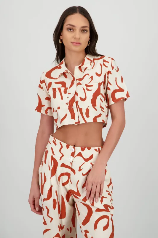 Camisa crop manga corta estampado geometrico sold by Shasa