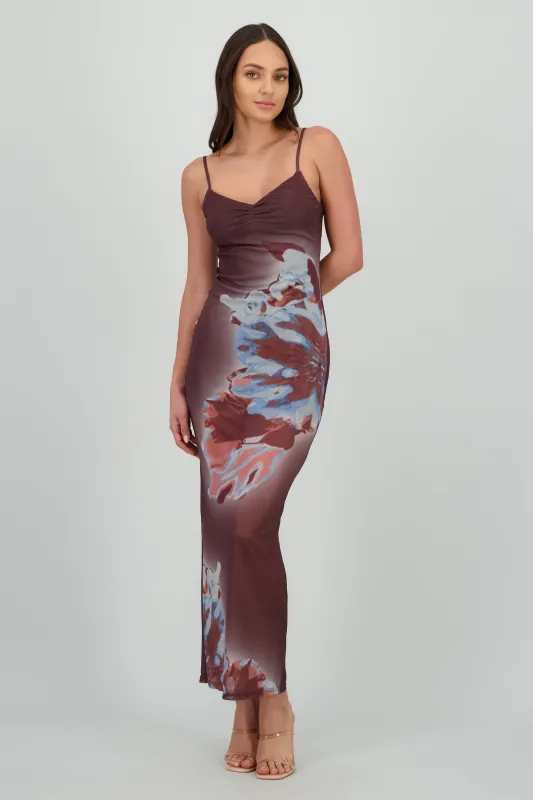 Vestido maxi estamado mesh sold by Shasa