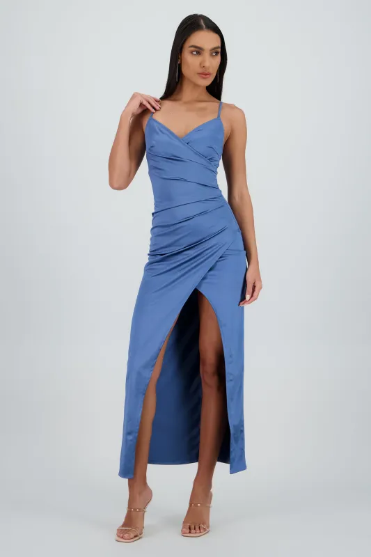 Vestido Maxi Satín Escote Cruzado sold by Shasa