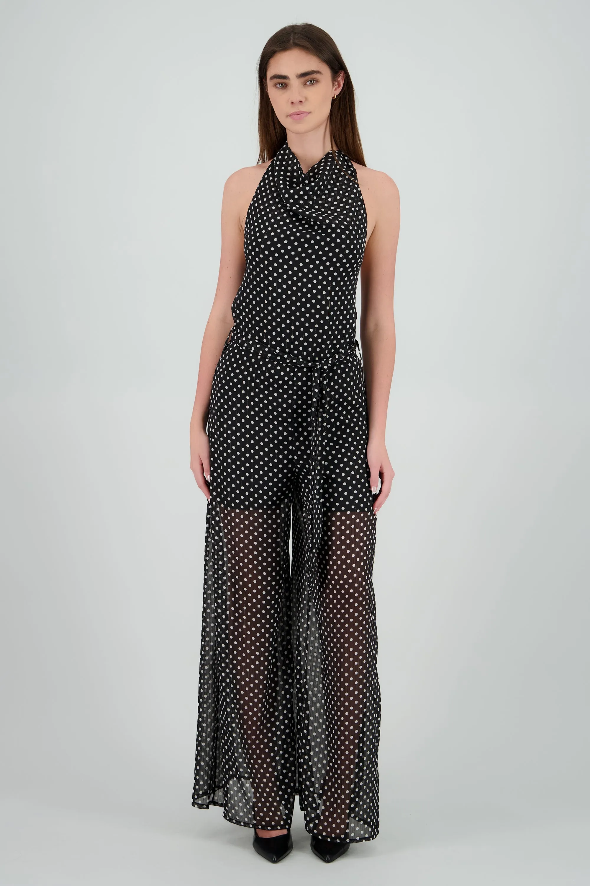 Jumpsuit halter cascada con cinto polka dots sold by Shasa