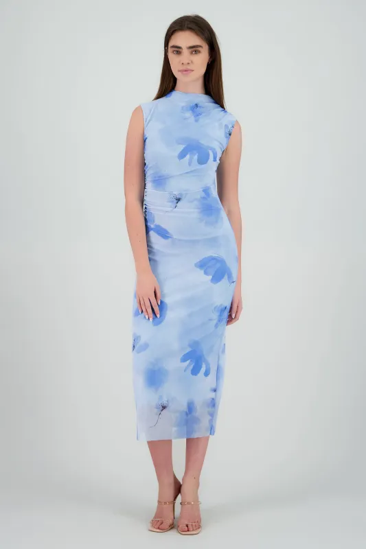 Vestido drapeado mesh flores sold by Shasa