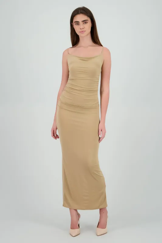 Vestido maxi mesh drapeado tirantes sold by Shasa