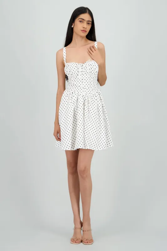 Vestido mini escote plisado polkas sold by Shasa