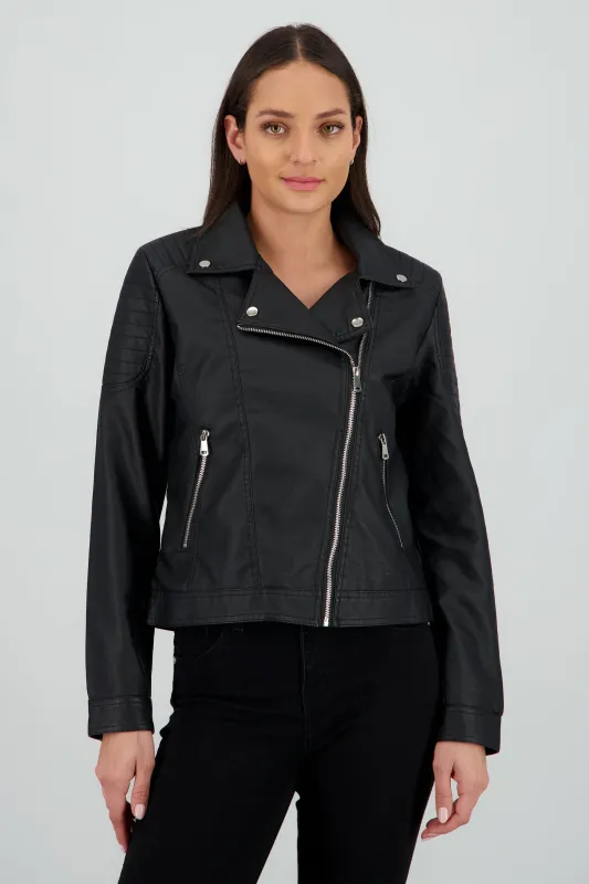 Chamarra pu biker cruzada sold by Shasa