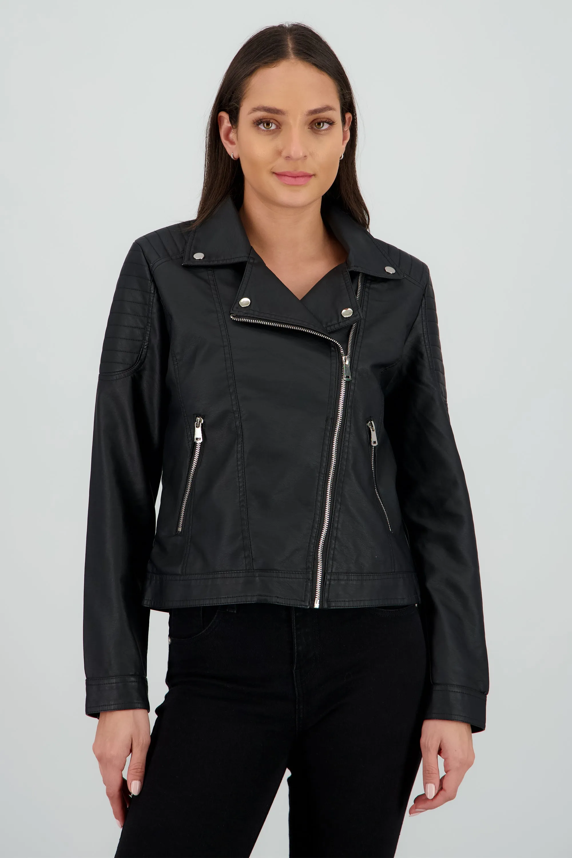 Chamarra pu biker cruzada sold by Shasa