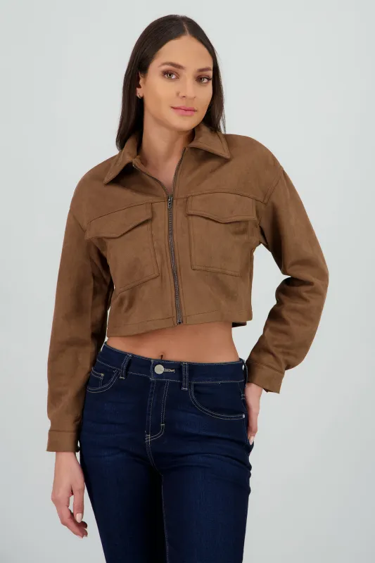Chamarra crop con bolsas en frente sold by Shasa